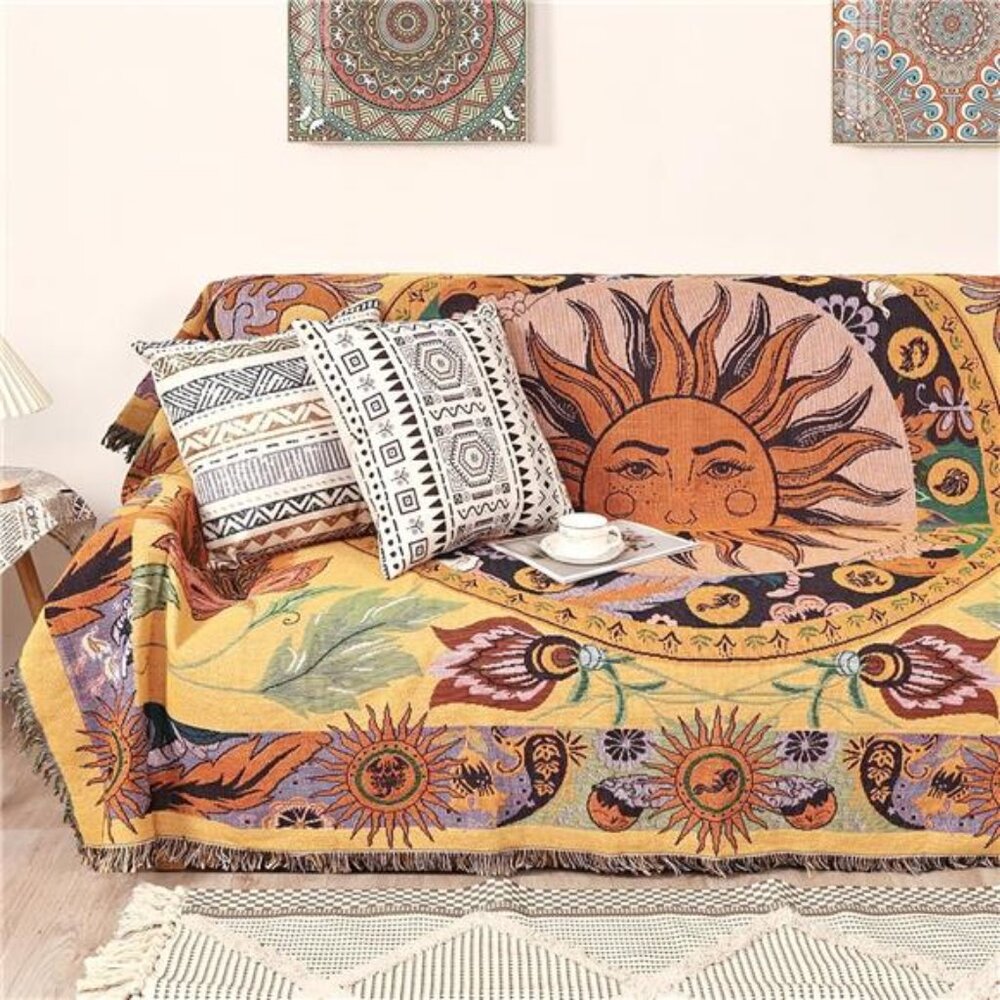Boho Throw Blanket for Bed Couch Sofa - Reversible